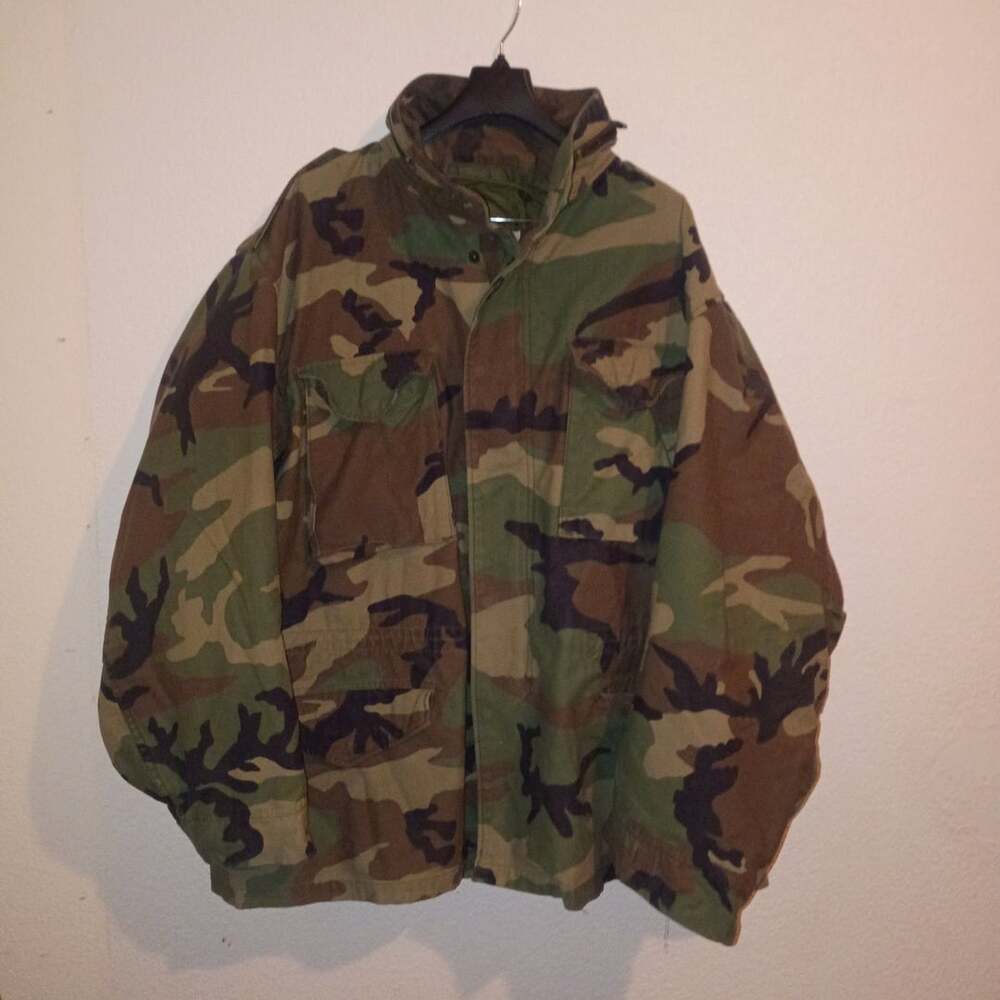 American Apparel Woodland Camo Field Jacket Green Brown Cotton Blend